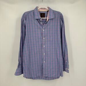 Tattersall Mens Dress Shirt Size‎ 17.5 Blue Check Business Career Classic Office